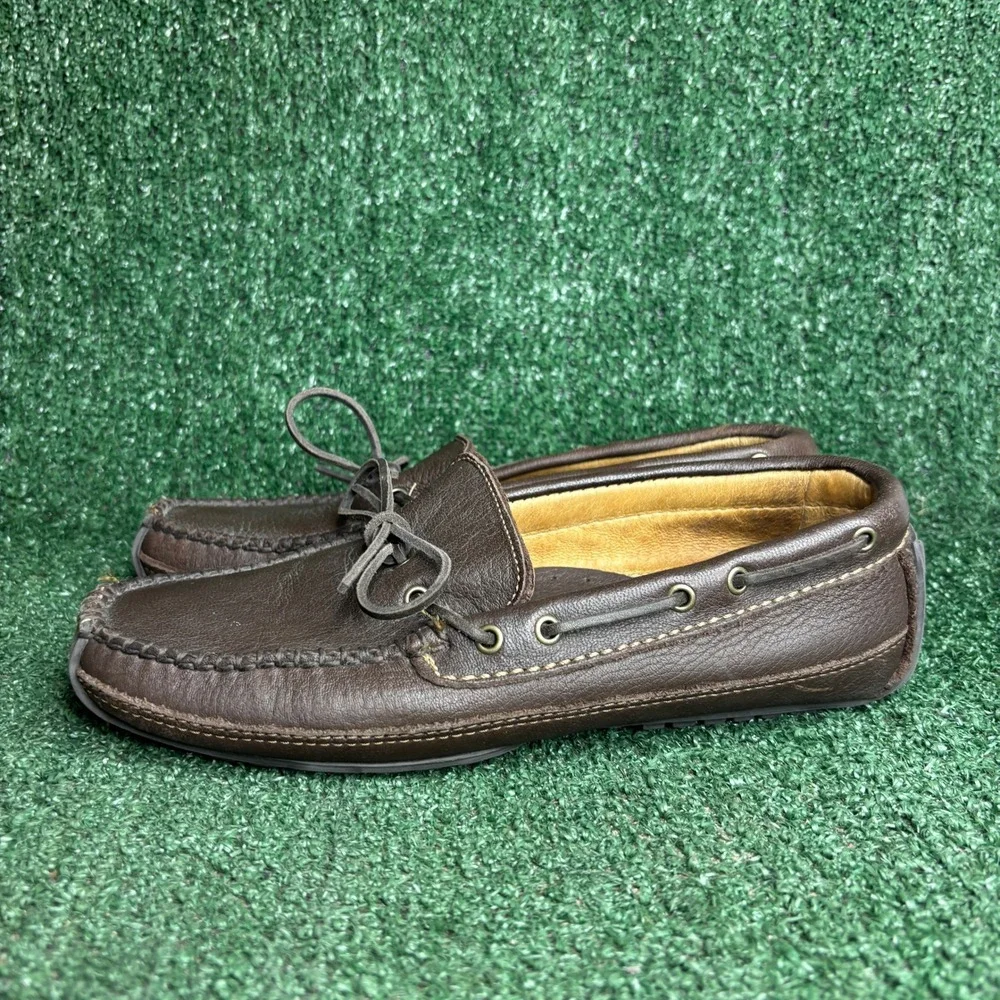 Minnetonka Moosehide Weekender Moccasin Grained Leather Loafer Brown Mens Sz 9.5
